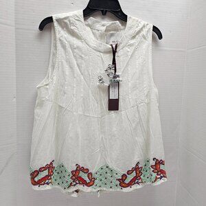 New Chloe Oliver Womens Shirt Sleeveless White CO-1755 Baracoa Tank Top Beaded L